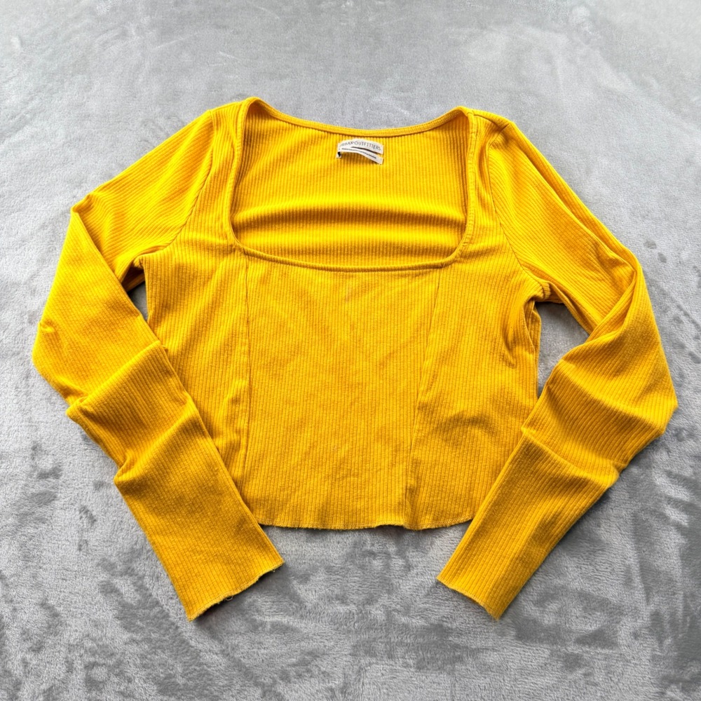 Urban Outfitters Women's Large Ribbed Square Neck Long Sleeve Top Mustard Yellow